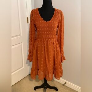 Chic Long Sleeve Rust Burnt Orange Dress